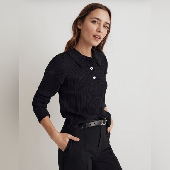 Madewell Variegated Rib Boxy Polo Shirt - Picture 3 of 11